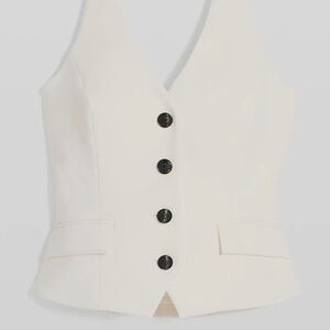 White House Black Market Cream Halter Vest with Black Buttons